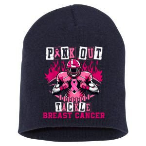 Out Tackle Breast Cancer Awareness Usa Football Mom Short Acrylic Beanie