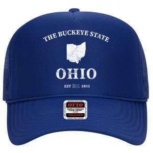 Ohio The Buckeye State Gift High Crown Mesh Back Trucker Hat