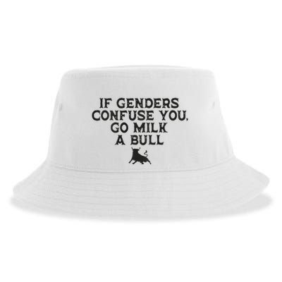 On The Back If Genders Confuse You Go Milk A Bull Meme Sustainable Bucket Hat