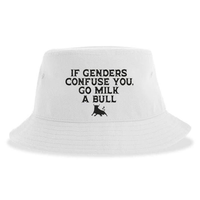 On The Back If Genders Confuse You Go Milk A Bull Meme Sustainable Bucket Hat