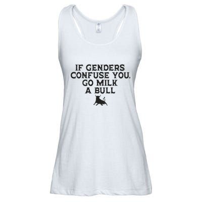 On The Back If Genders Confuse You Go Milk A Bull Meme Ladies Essential Flowy Tank