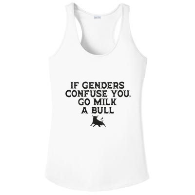 On The Back If Genders Confuse You Go Milk A Bull Meme Ladies PosiCharge Competitor Racerback Tank