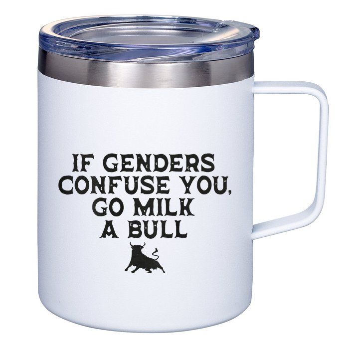 On The Back If Genders Confuse You Go Milk A Bull Meme 12oz Stainless Steel Coffee Mug