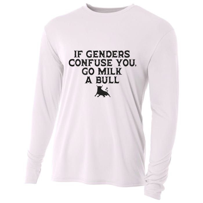 On The Back If Genders Confuse You Go Milk A Bull Meme Cooling Performance Long Sleeve Crew