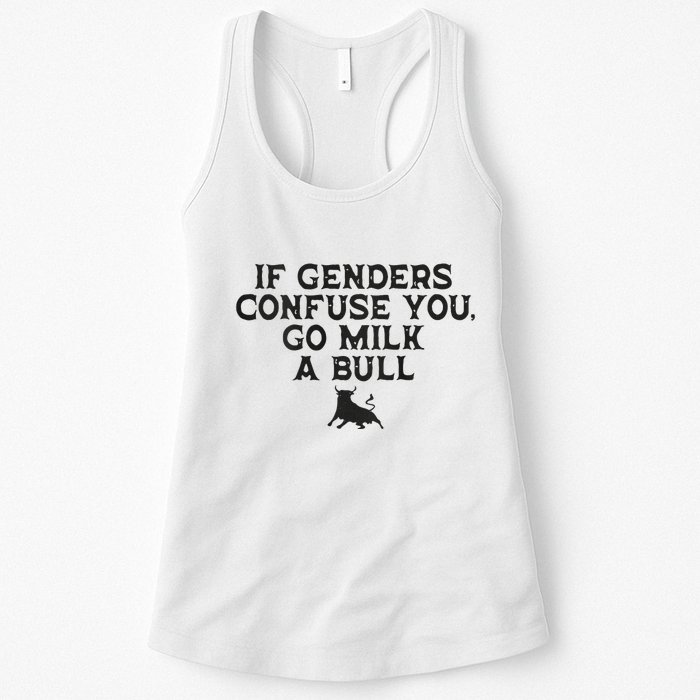 On The Back If Genders Confuse You Go Milk A Bull Meme Womens Tank Top