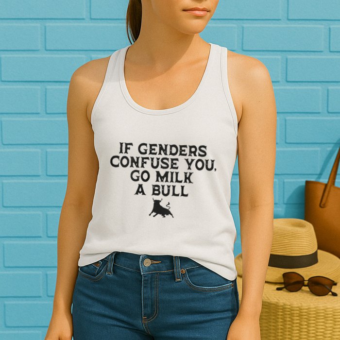 On The Back If Genders Confuse You Go Milk A Bull Meme Womens Tank Top