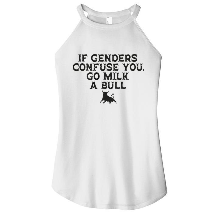 On The Back If Genders Confuse You Go Milk A Bull Meme Women's Perfect Tri Rocker Tank