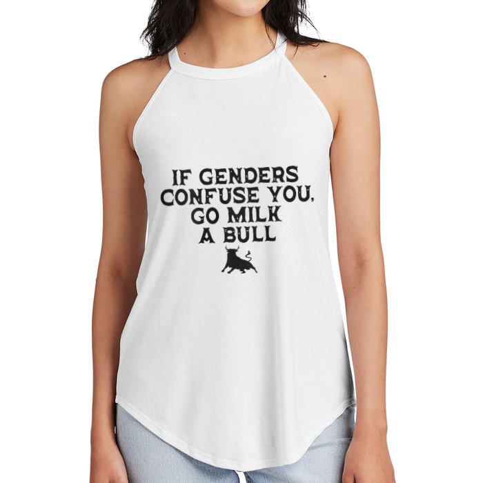 On The Back If Genders Confuse You Go Milk A Bull Meme Women's Perfect Tri Rocker Tank