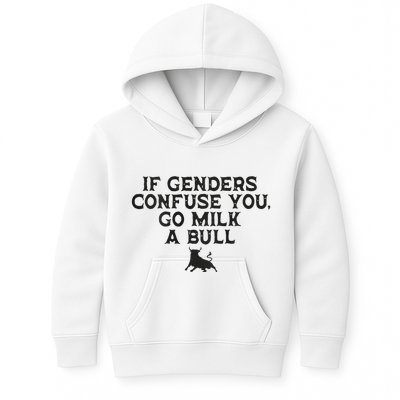 On The Back If Genders Confuse You Go Milk A Bull Meme Kids Hoodie