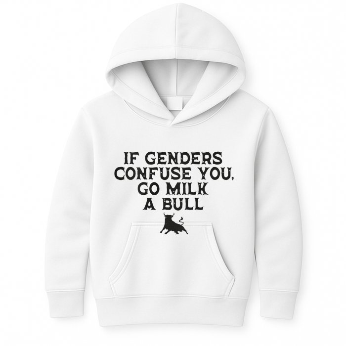 On The Back If Genders Confuse You Go Milk A Bull Meme Kids Hoodie