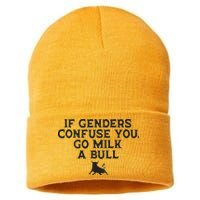 On The Back If Genders Confuse You Go Milk A Bull Sustainable Knit Beanie