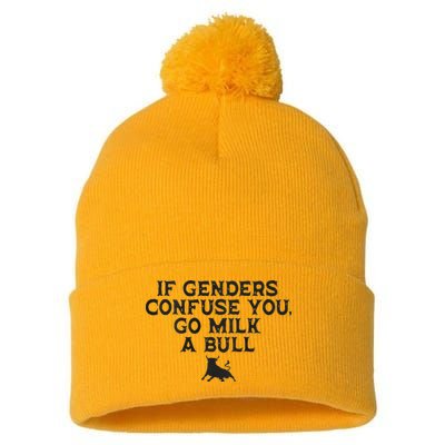 On The Back If Genders Confuse You Go Milk A Bull Pom Pom 12in Knit Beanie