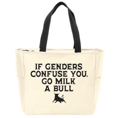 On The Back If Genders Confuse You Go Milk A Bull Zip Tote Bag