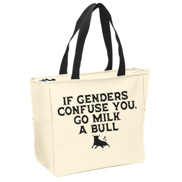 On The Back If Genders Confuse You Go Milk A Bull Zip Tote Bag