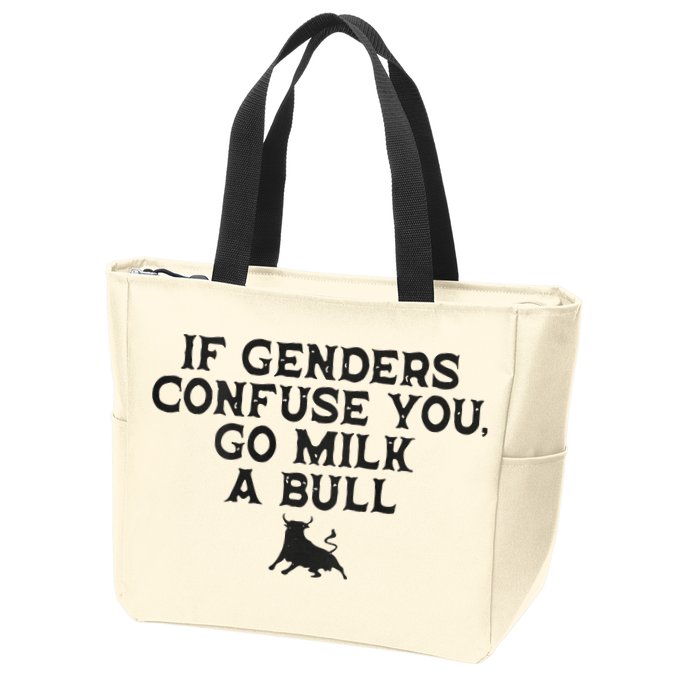 On The Back If Genders Confuse You Go Milk A Bull Zip Tote Bag
