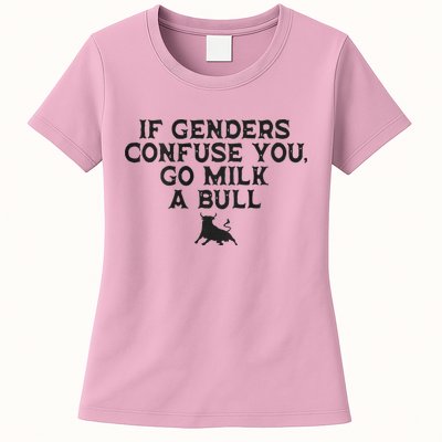 On The Back If Genders Confuse You Go Milk A Bull Womens T-Shirt