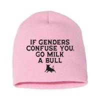 On The Back If Genders Confuse You Go Milk A Bull Short Acrylic Beanie