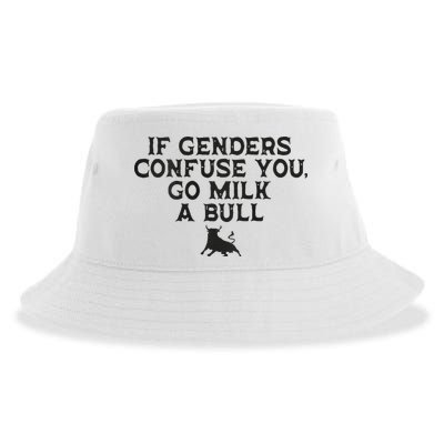 On The Back If Genders Confuse You Go Milk A Bull Sustainable Bucket Hat