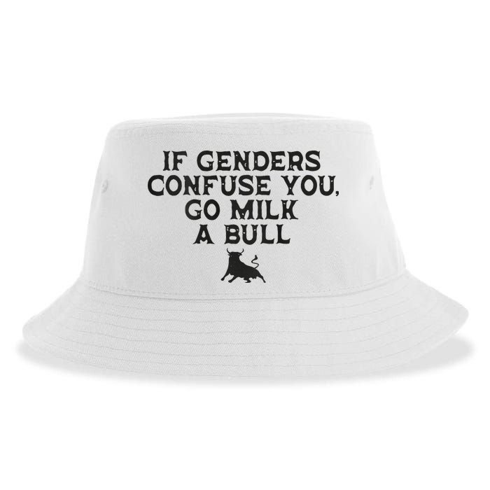 On The Back If Genders Confuse You Go Milk A Bull Sustainable Bucket Hat