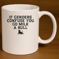 On The Back If Genders Confuse You Go Milk A Bull 11oz C Handle Ceramic Mug