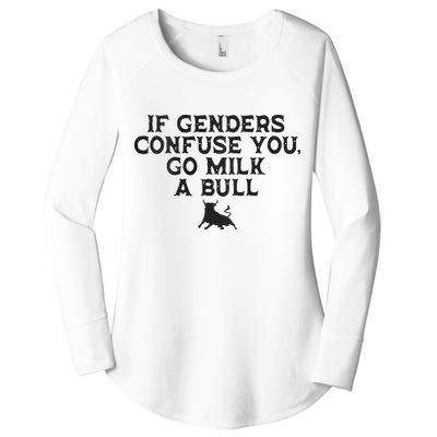 On The Back If Genders Confuse You Go Milk A Bull Women's Perfect Tri Tunic Long Sleeve Shirt