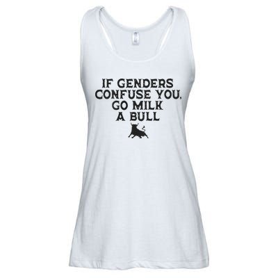 On The Back If Genders Confuse You Go Milk A Bull Ladies Essential Flowy Tank
