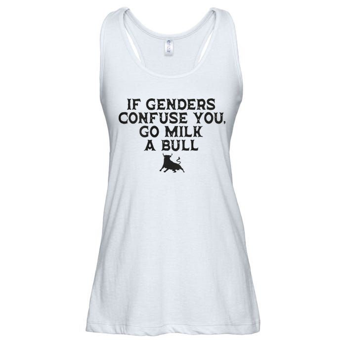 On The Back If Genders Confuse You Go Milk A Bull Ladies Essential Flowy Tank