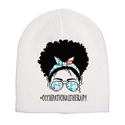 Occupational Therapy Black Afro Messy Bun African American Short Acrylic Beanie