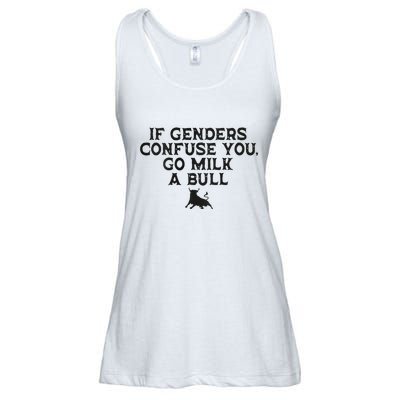 On The Back If Genders Confuse You Go Milk A Bull Meme Gift Ladies Essential Flowy Tank