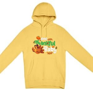 One Thankful Baby Funny Turkey Thanksgiving Baby Announcement Premium Pullover Hoodie