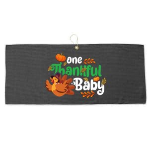 One Thankful Baby Funny Turkey Thanksgiving Baby Announcement Large Microfiber Waffle Golf Towel