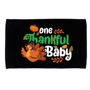 One Thankful Baby Funny Turkey Thanksgiving Baby Announcement Microfiber Hand Towel