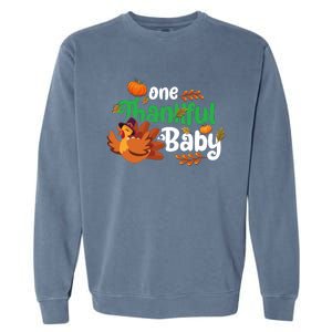 One Thankful Baby Funny Turkey Thanksgiving Baby Announcement Garment-Dyed Sweatshirt