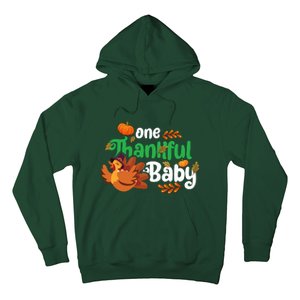 One Thankful Baby Funny Turkey Thanksgiving Baby Announcement Hoodie