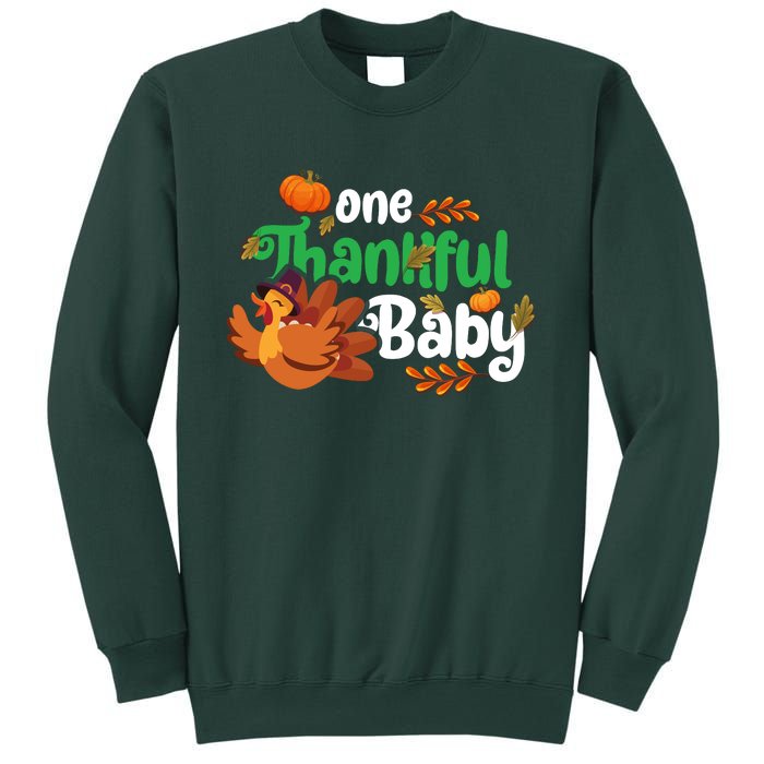 One Thankful Baby Funny Turkey Thanksgiving Baby Announcement Sweatshirt