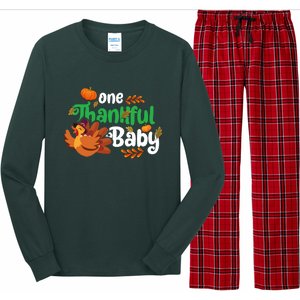 One Thankful Baby Funny Turkey Thanksgiving Baby Announcement Long Sleeve Pajama Set