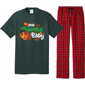 One Thankful Baby Funny Turkey Thanksgiving Baby Announcement Pajama Set