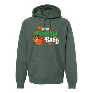 One Thankful Baby Funny Turkey Thanksgiving Baby Announcement Premium Hoodie