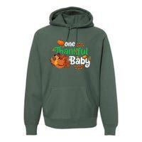 One Thankful Baby Funny Turkey Thanksgiving Baby Announcement Premium Hoodie