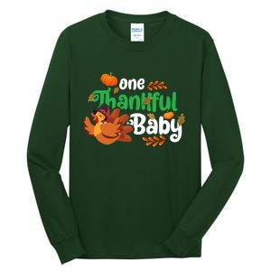 One Thankful Baby Funny Turkey Thanksgiving Baby Announcement Tall Long Sleeve T-Shirt