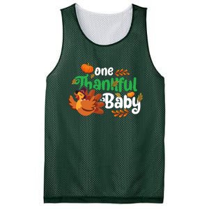 One Thankful Baby Funny Turkey Thanksgiving Baby Announcement Mesh Reversible Basketball Jersey Tank