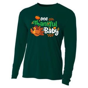 One Thankful Baby Funny Turkey Thanksgiving Baby Announcement Cooling Performance Long Sleeve Crew