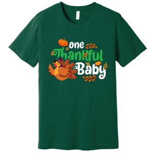 One Thankful Baby Funny Turkey Thanksgiving Baby Announcement Premium T-Shirt