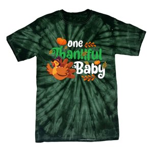 One Thankful Baby Funny Turkey Thanksgiving Baby Announcement Tie-Dye T-Shirt