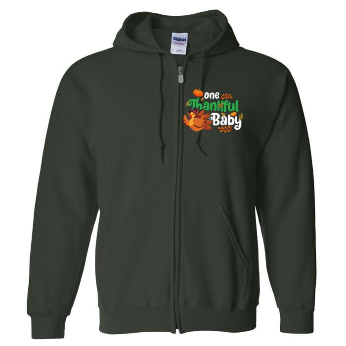 One Thankful Baby Funny Turkey Thanksgiving Baby Announcement Full Zip Hoodie