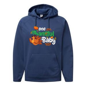 One Thankful Baby Funny Turkey Thanksgiving Baby Announcement Performance Fleece Hoodie