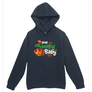 One Thankful Baby Funny Turkey Thanksgiving Baby Announcement Urban Pullover Hoodie