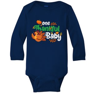 One Thankful Baby Funny Turkey Thanksgiving Baby Announcement Baby Long Sleeve Bodysuit