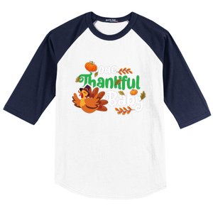 One Thankful Baby Funny Turkey Thanksgiving Baby Announcement Baseball Sleeve Shirt