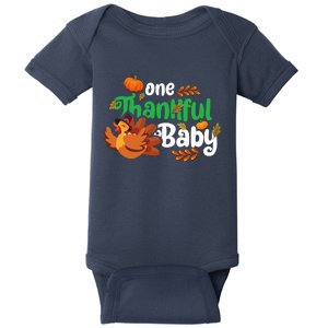 One Thankful Baby Funny Turkey Thanksgiving Baby Announcement Baby Bodysuit